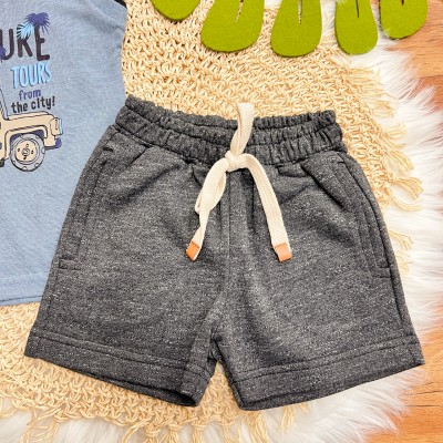  Conj. Regata Adventure e Bermuda em Moletinho - Azul Jeans e Chumbo